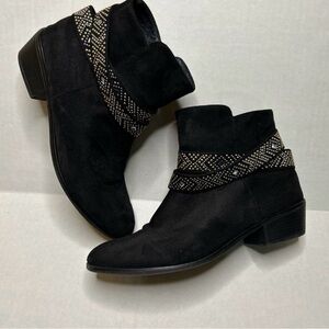 Black Faux Suede Ankle Boots with Embellished Straps size 11